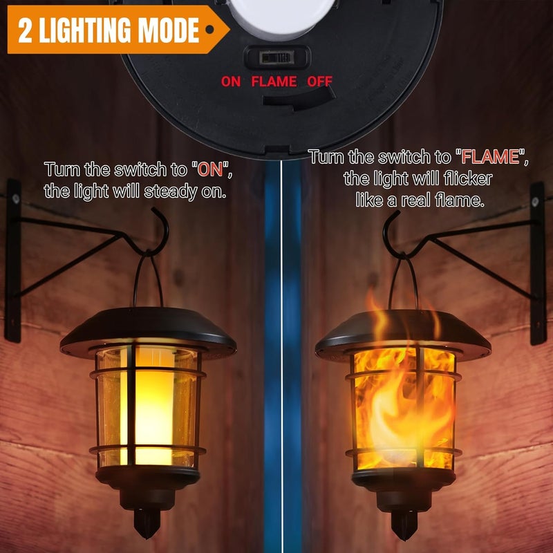 Dynaming 4 Pack Solar Flame Wall Lanterns Outdoor, Solar Powered Wall Mounted Sconce Lights, Flickering Flame LED Light Auto On/Off Hanging Lights, Waterproof for Garage Stair Patio Porch Yard - Image 5